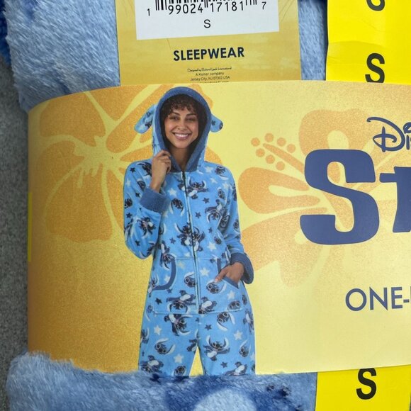 Disney Women's Stitch One-Piece Pajama Hooded Fleece Small Blue N0461 - Picture 6 of 9